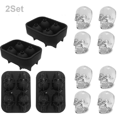 2 set 3D Large Skull Ice Cube Mold Tray Stackable Silicone Round Ice Maker