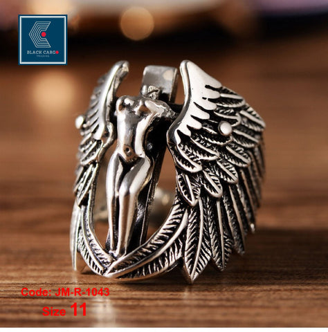 Men's Ring Gothic Cross Guardian Angel Wings Vintage Ring Jewellery Size 11