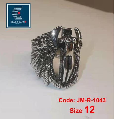 Men's Ring Gothic Cross Guardian Angel Wings Vintage Ring Jewellery Size 12