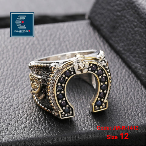 Men's Ring West Cowboy Horseshoe Ring Cowboy Boots Two-Colour Jewellery Size 12