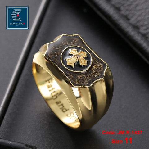 Men's Ring Gold Onyx Cross Ring Religious Amulet Faith Jewellery Size 11