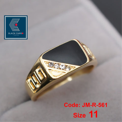 Cubic Zirconia Diamond Ring 18KGP Gold Rhinestone Black Enamel Classic Ring Jewellery Size 11