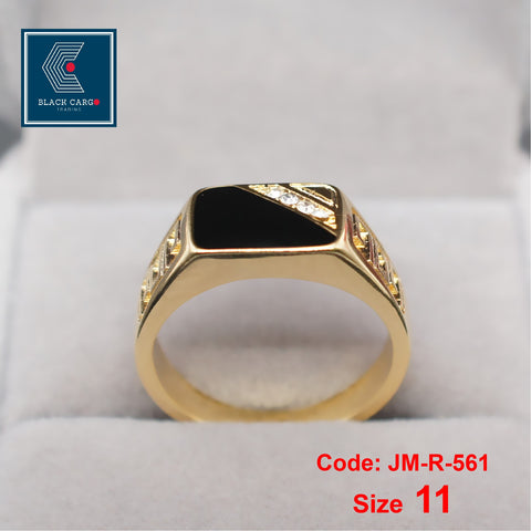 Cubic Zirconia Diamond Ring 18KGP Gold Rhinestone Black Enamel Classic Ring Jewellery Size 11