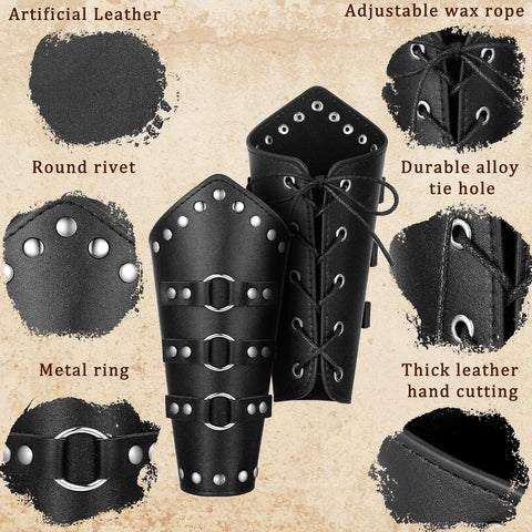 PU Leather Arm Guard Brace Cosplay Costume Medieval Viking Knight Wrist Bracer