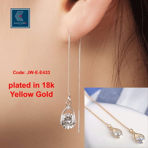 CZ Diamonds Earring 18KGP Yellow Gold Teardrop Thread Dangle Earrings Jewellery