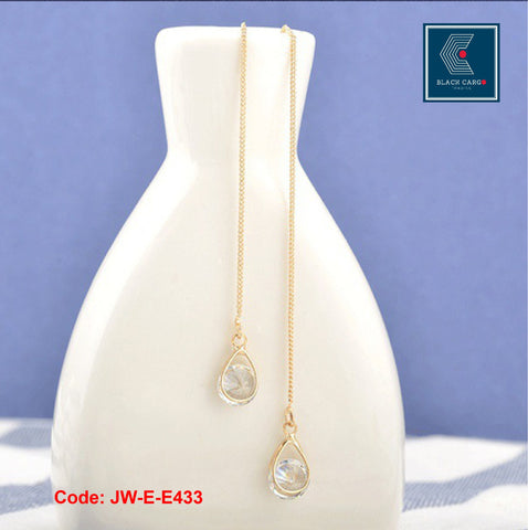 CZ Diamonds Earring 18KGP Yellow Gold Teardrop Thread Dangle Earrings Jewellery