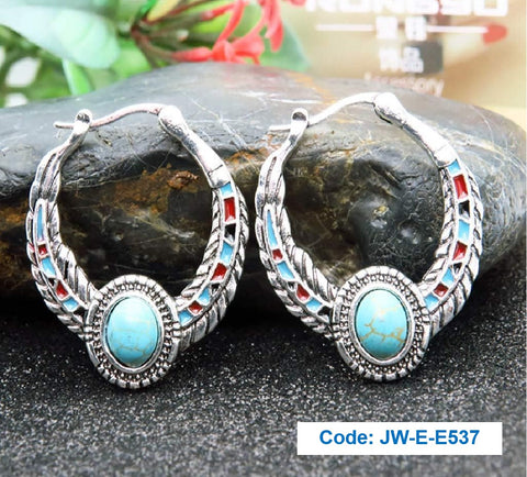 Vintage Luxury Inlaid Turquoise Eagle Feather Earrings Party Wedding Jewellery