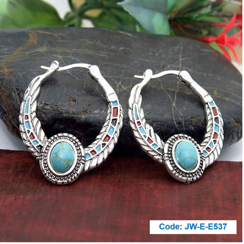 Vintage Luxury Inlaid Turquoise Eagle Feather Earrings Party Wedding Jewellery