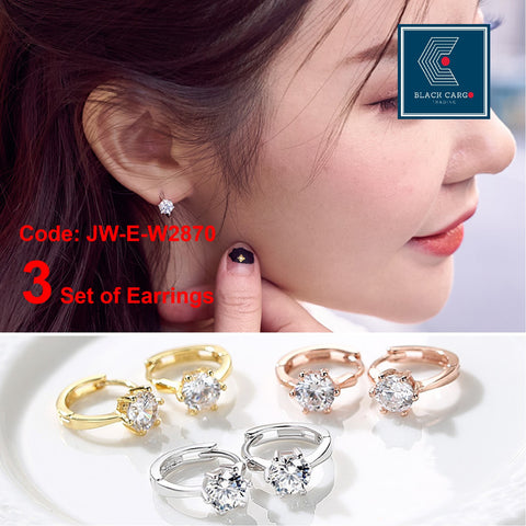 3 pairs Earrings Jewelry / 925 Silver Rose Gold, Yellow Gold - Referdeal