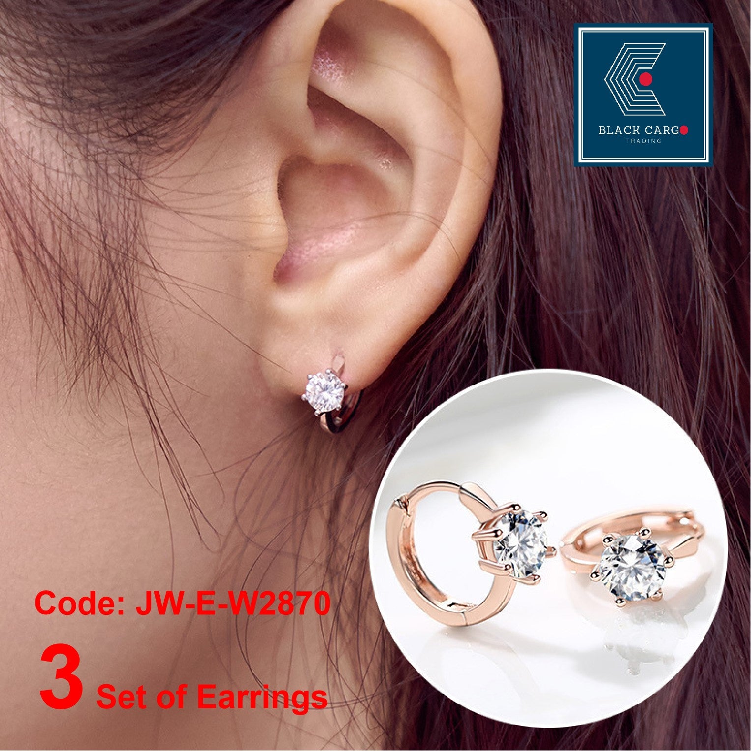 3 pairs Earrings Jewelry / 925 Silver Rose Gold, Yellow Gold - Referdeal