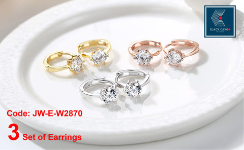 3 pairs Earrings Jewelry / 925 Silver Rose Gold, Yellow Gold - Referdeal