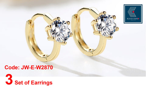 3 pairs Earrings Jewelry / 925 Silver Rose Gold, Yellow Gold - Referdeal