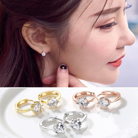 3 Pairs CZ Diamonds Earrings 925 Sterling Silver 18KGP Rose Gold Yellow Gold