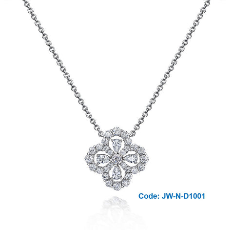 CZ Diamond Four Leaf Clover Pendant Necklace 18KGP White Gold Jewellery