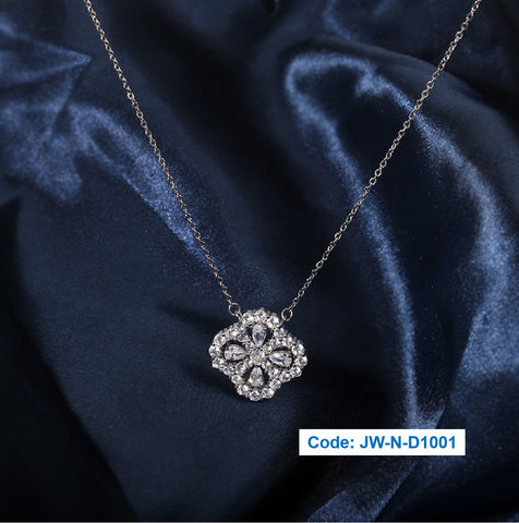 CZ Diamond Four Leaf Clover Pendant Necklace 18KGP White Gold Jewellery