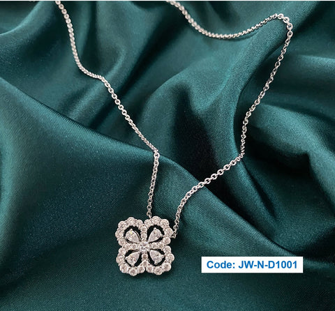 CZ Diamond Four Leaf Clover Pendant Necklace 18KGP White Gold Jewellery