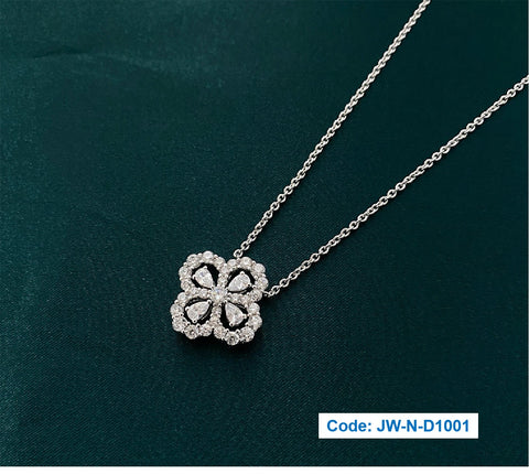 CZ Diamond Four Leaf Clover Pendant Necklace 18KGP White Gold Jewellery