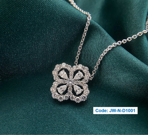 CZ Diamond Four Leaf Clover Pendant Necklace 18KGP White Gold Jewellery