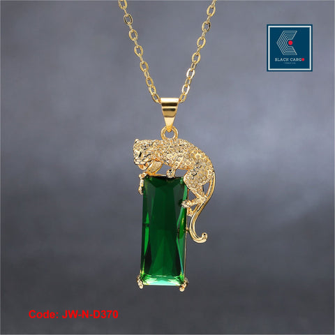 925 Sterling Silver Necklace 18KGP Gold Emerald Crystal Leopard Jewellery