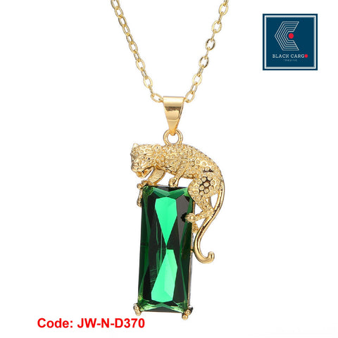 925 Sterling Silver Necklace 18KGP Gold Emerald Crystal Leopard Jewellery