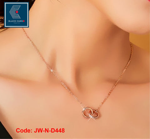 CZ Diamonds Necklace 18KGP Rose Gold Simple Design Double Circle Round Jewellery