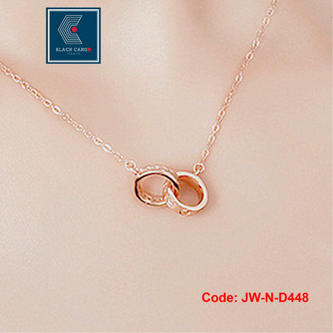 CZ Diamonds Necklace 18KGP Rose Gold Simple Design Double Circle Round Jewellery