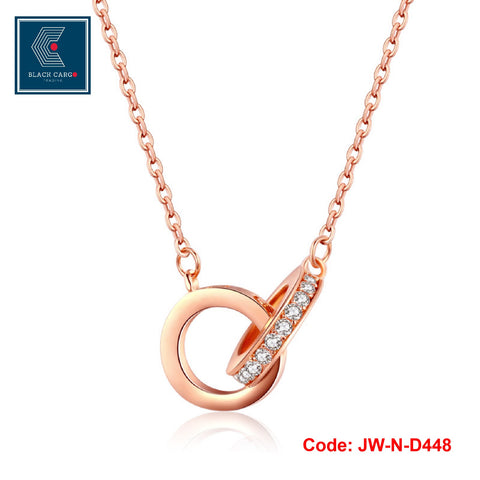 CZ Diamonds Necklace 18KGP Rose Gold Simple Design Double Circle Round Jewellery