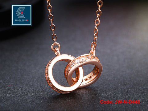 CZ Diamonds Necklace 18KGP Rose Gold Simple Design Double Circle Round Jewellery