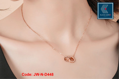 CZ Diamonds Necklace 18KGP Rose Gold Simple Design Double Circle Round Jewellery