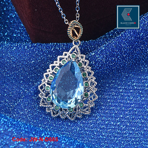 CZ Diamond Necklace 925 Sterling Silver Classic Design Aquamarine Ring Jewellery