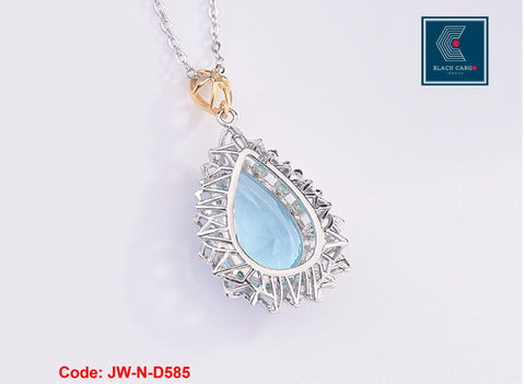 CZ Diamond Necklace 925 Sterling Silver Classic Design Aquamarine Ring Jewellery