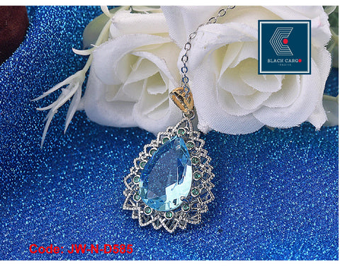 CZ Diamond Necklace 925 Sterling Silver Classic Design Aquamarine Ring Jewellery