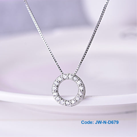 CZ Diamond Crystal Open Circle Pendant Necklace 18KGP White Gold Jewellery