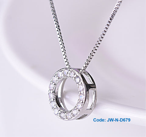 CZ Diamond Crystal Open Circle Pendant Necklace 18KGP White Gold Jewellery