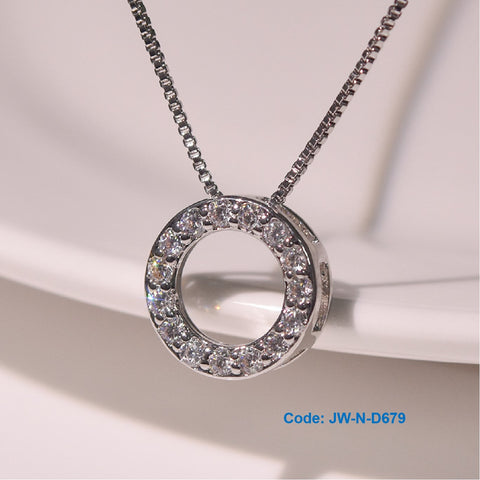 CZ Diamond Crystal Open Circle Pendant Necklace 18KGP White Gold Jewellery