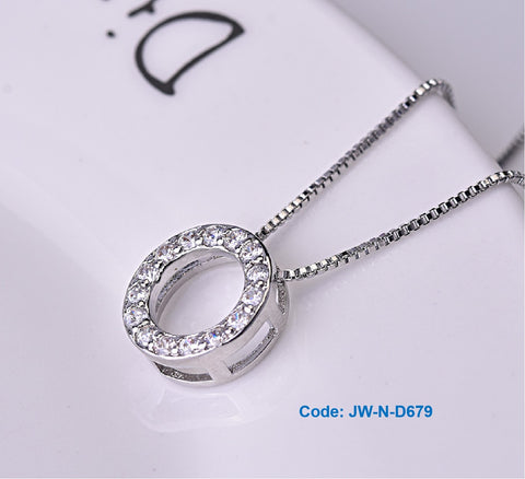 CZ Diamond Crystal Open Circle Pendant Necklace 18KGP White Gold Jewellery