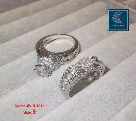 Cubic Zirconia Diamond Rings Set 2 Rings 18KGP White Gold Engagement Ring Jewellery Size 9