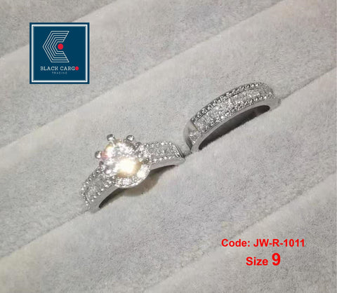 Cubic Zirconia Diamond Rings Set 2 Rings 18KGP White Gold Promise Ring Jewellery Size 9