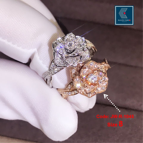 Cubic Zirconia Diamond Ring 18KGP Rose Gold 3D Rose Shape Crystal Ring Jewellery Size 8
