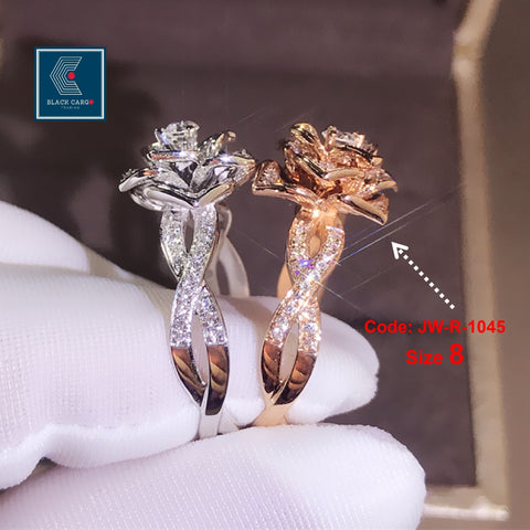 Cubic Zirconia Diamond Ring 18KGP Rose Gold 3D Rose Shape Crystal Ring Jewellery Size 8