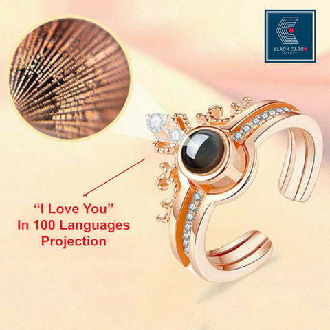 Cubic Zirconia Diamond 2 Rings 18KGP Gold 100 Languages I Love You Adjustable Size 6.5-10