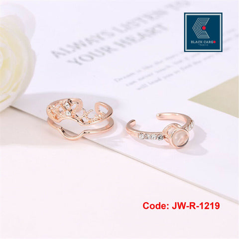 Cubic Zirconia Diamond 2 Rings 18KGP Gold 100 Languages I Love You Adjustable Size 6.5-10