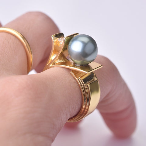 Pearl Ring 18KGP Gold Vintage Wedding Rings Design Jewellery Size 8 for Women