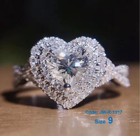 CZ Diamond 925 Sterling Silver Heart Shaped Twist Bridal Ring Jewellery Size 9