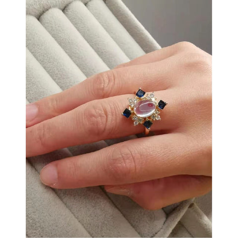 Cubic Zirconia Diamond Ring Moonstone Ring Opal Ring 18KGP Gold Jewellery Size 7 for Women