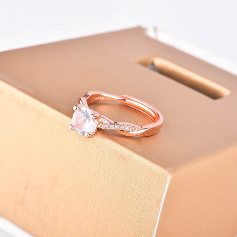 Cubic Zirconia diamond Ring 18KGP Rose Gold Promise Ring Jewellery Adjustable Size 6.5 to 10