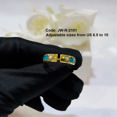 CZ Diamond 18KGP Gold Enamel Ring Malachite Green Amethyst Ring Jewellery