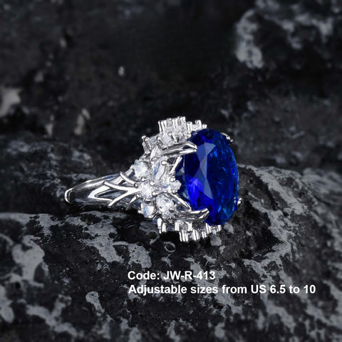 CZ Diamond Luxury Oval Blue Crystal Sapphire Ring 18KGP White Gold Jewellery