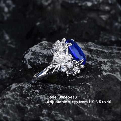 CZ Diamond Luxury Oval Blue Crystal Sapphire Ring 18KGP White Gold Jewellery