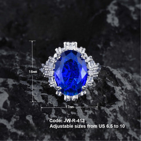 CZ Diamond Luxury Oval Blue Crystal Sapphire Ring 18KGP White Gold Jewellery